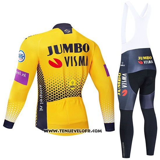 2019 Maillot Ciclismo Jumbo Visma Jaune Noir Manches Longues et Cuissard